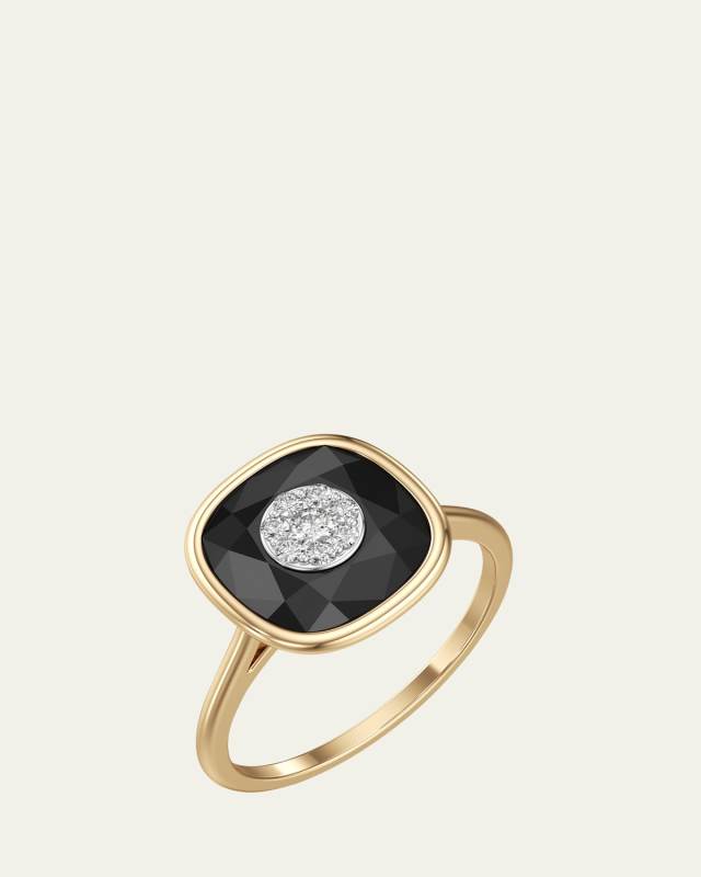 One Collection 10mm Cushion Onyx Statement ring in 18K Yellow Gold with Diamonds, Size